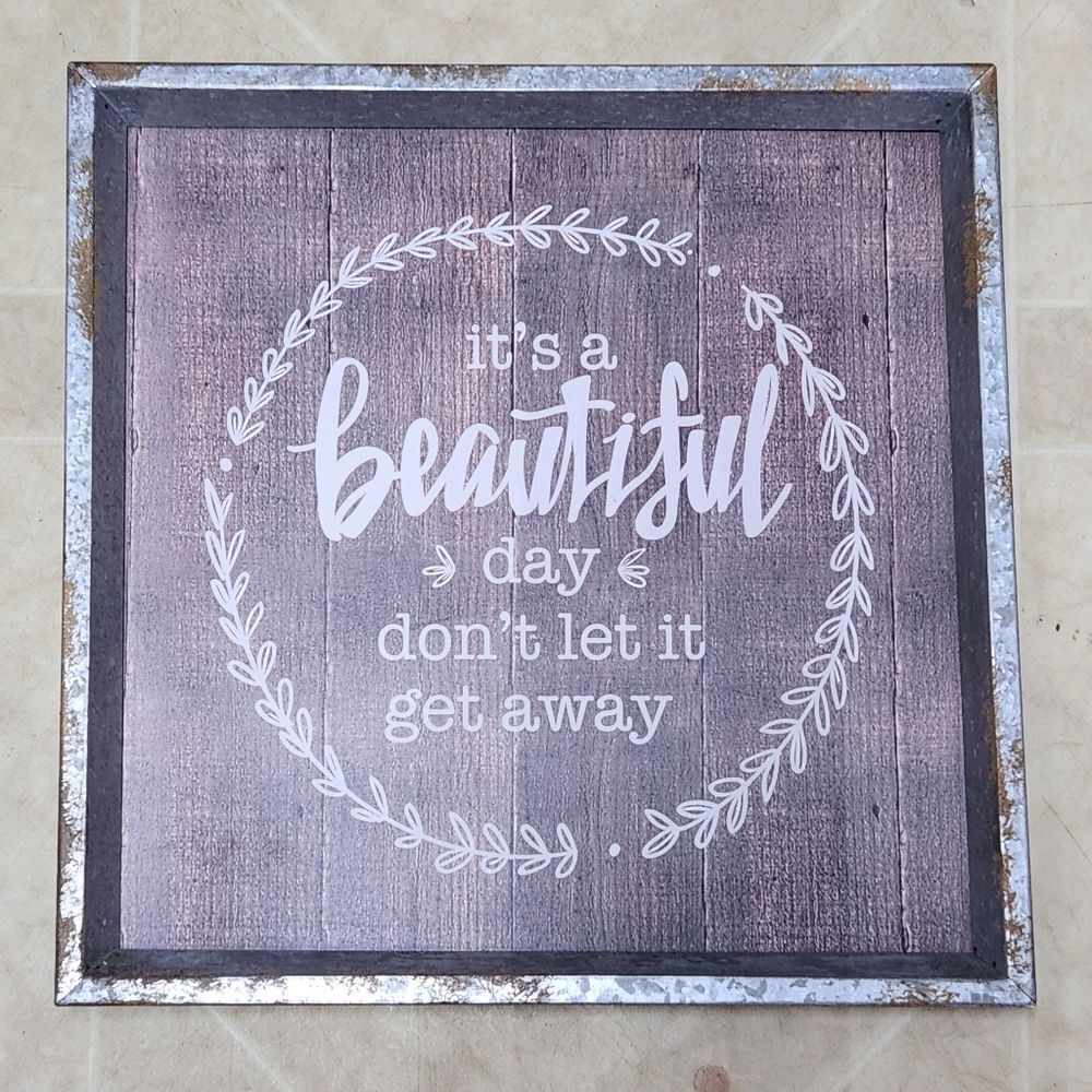 🇬🇪🔹️NWT Brown & Silver Rustic It's A Beautiful Day Wall Decor